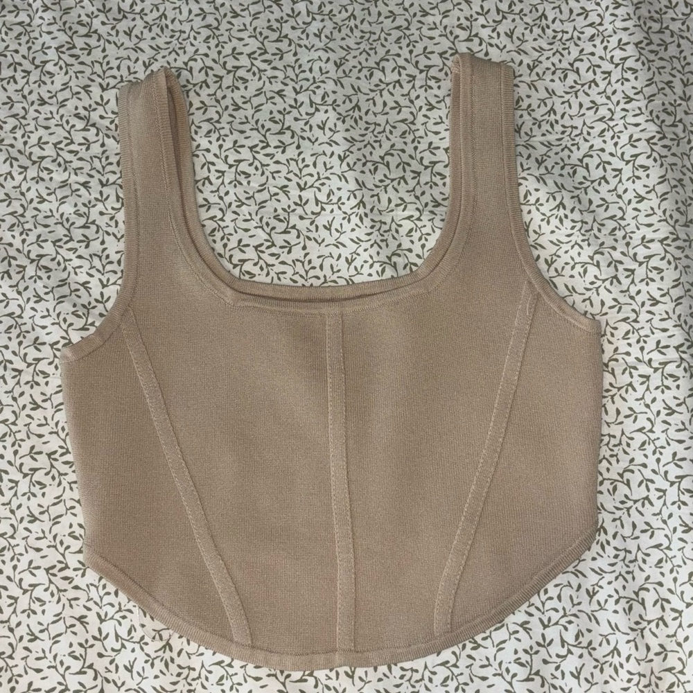 Tan Fitted Bustier Tank Top